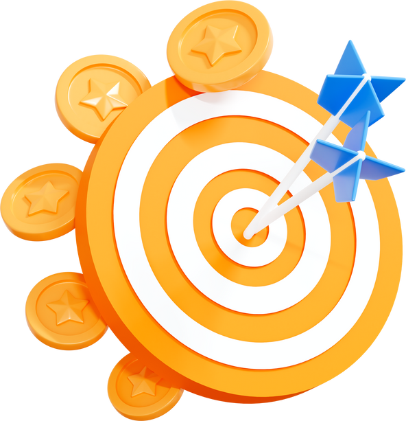 3D Target with arrow hit center and floating coin